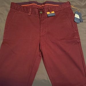 Tommy Bahama Mens Flat Front Slacks Pants 32x34 Moro Red w Orange Stitching NWT
